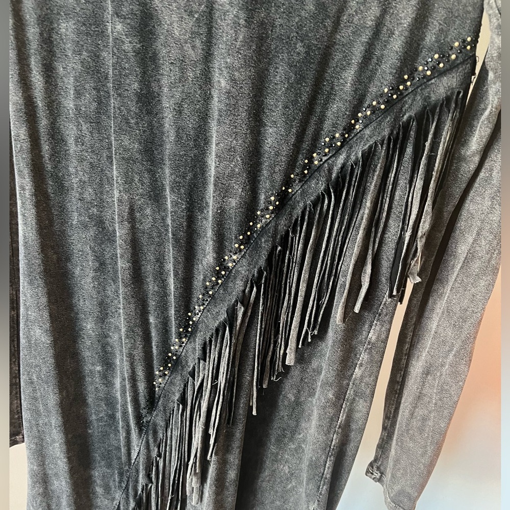 T-Party Charcoal Long Sleeve Fringe Dress with Studs - Size M - Picture 6 of 14